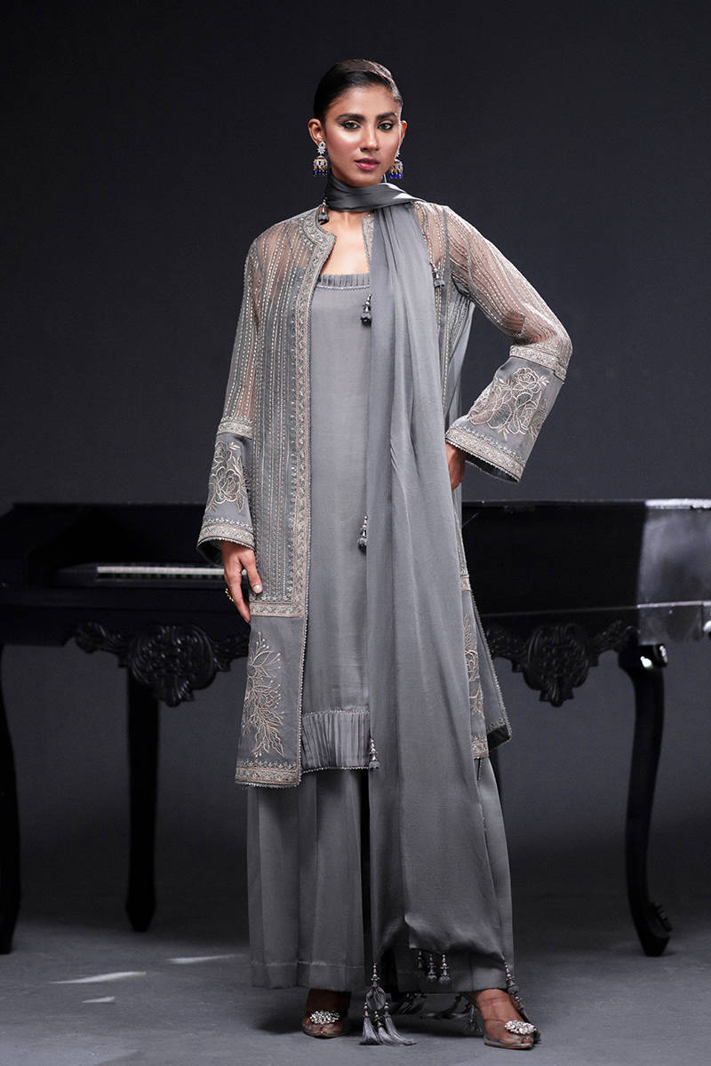 MNR | Chai Coffee Luxury Pret | Grey Eminance - by - Libasekhas UK - Registered Vendor of : MNR - 100% Original Designer Dresss