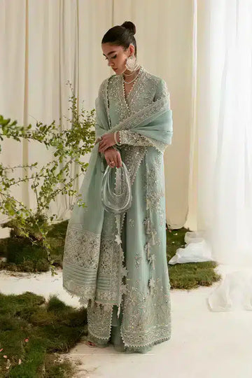 A sky blue gown with it's unique style introduced by Suffuse by Sana Yasir | Freeshia Formals 23 | Ilana - Libasekhas