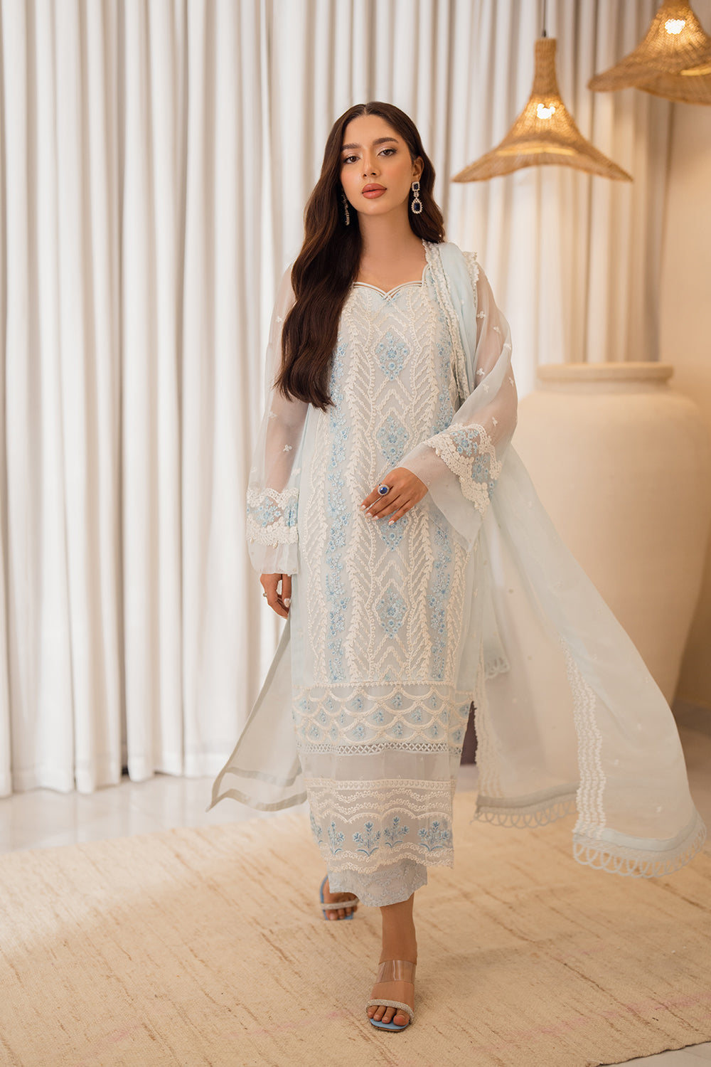 Azure | Ensembles Embroidered Formals | Ocean Whisper - by - Libasekhas UK - Registered Vendor of : Azure - 100% Original Designer Dresss