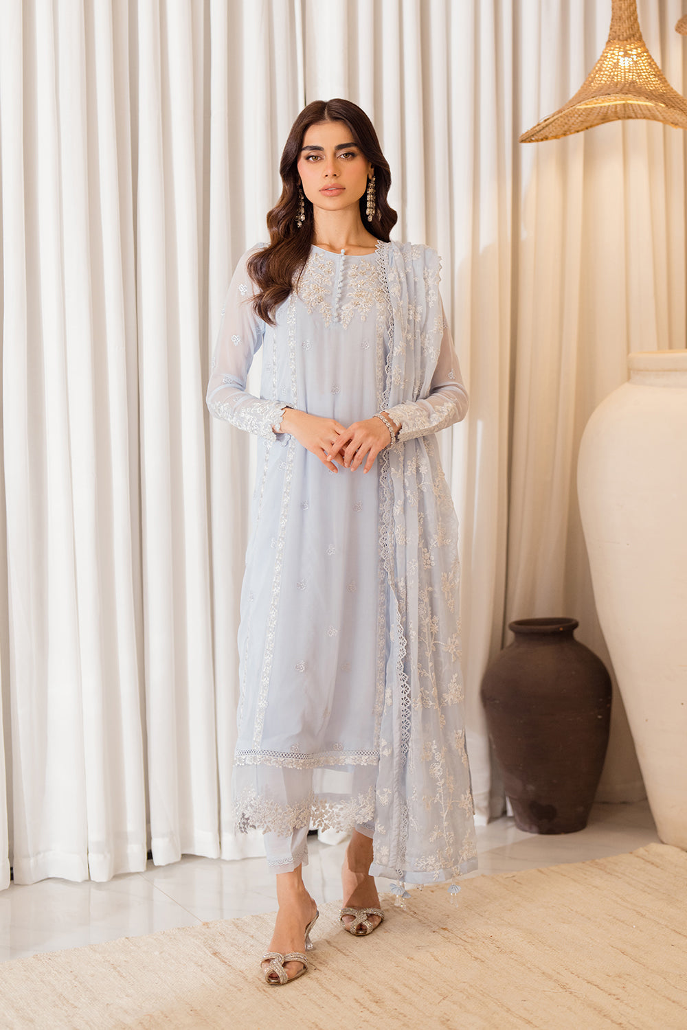 Azure | Ensembles Embroidered Formals | Serenity Sky - by - Libasekhas UK - Registered Vendor of : Azure - 100% Original Designer Dresss