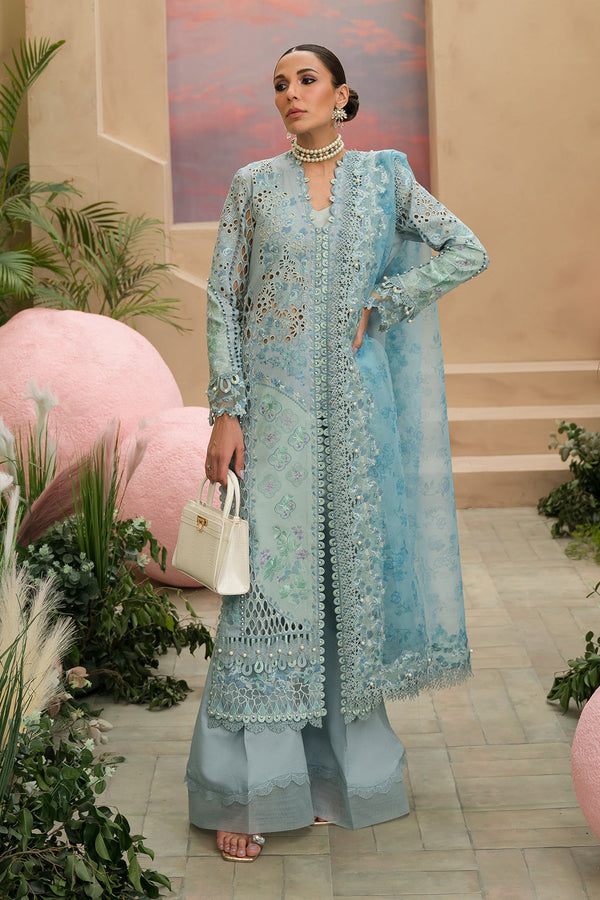 Afrozeh | The Pinted Grden Lawn 24 | Serene Sapphire - by - Libasekhas UK - Registered Vendor of : Afrozeh - 100% Original Designer Dresss