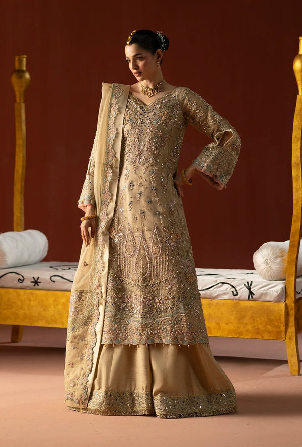 AJR Couture | Signature Wedding Formals | Gold Long Shirt & Sharara-Mehtab