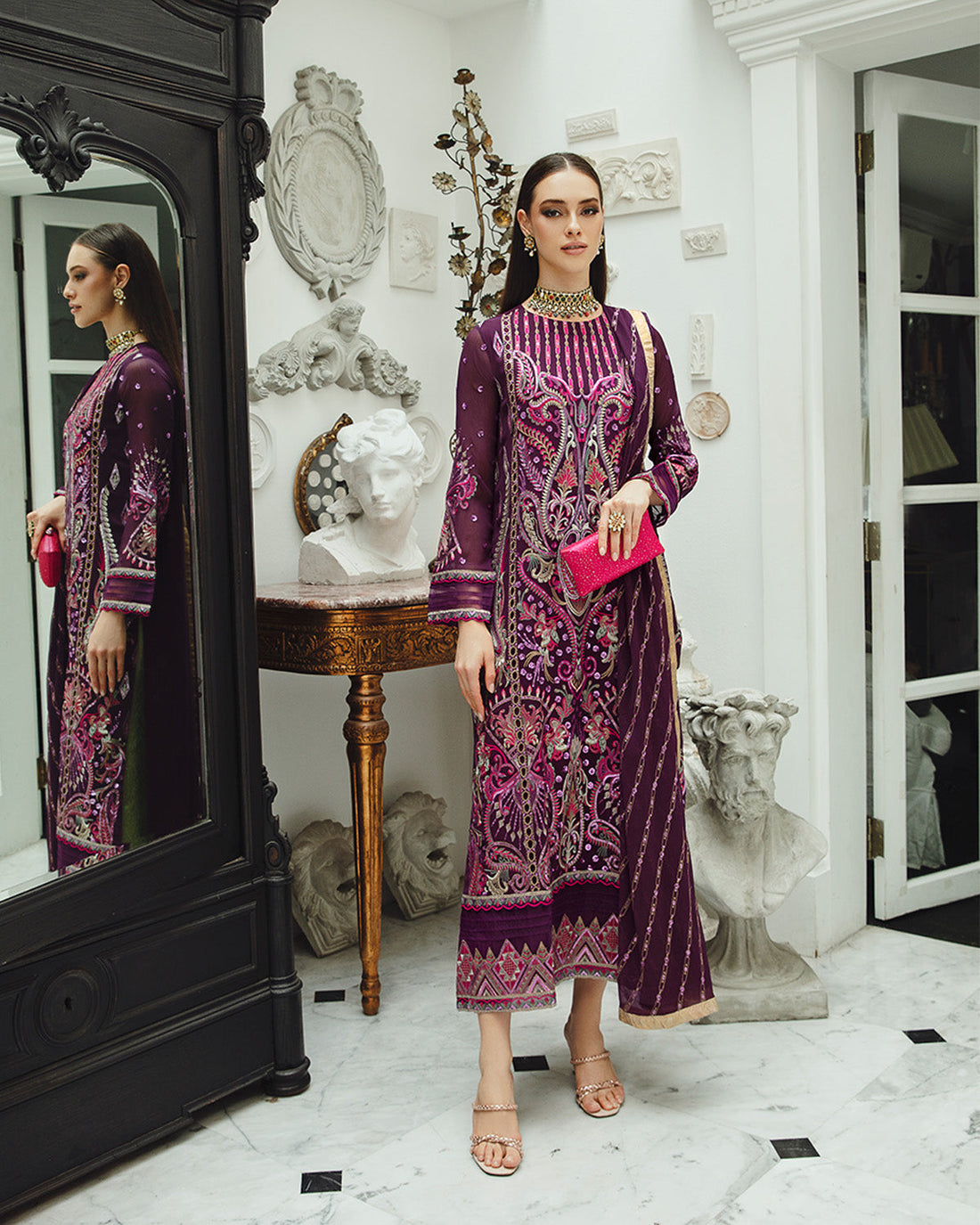 Maryum n Maria | Freesia Ariya Formals | SW23-502 - PLUM - Roshan - by - Libasekhas UK - Registered Vendor of : Maryum N Maria - 100% Original Designer Dresss