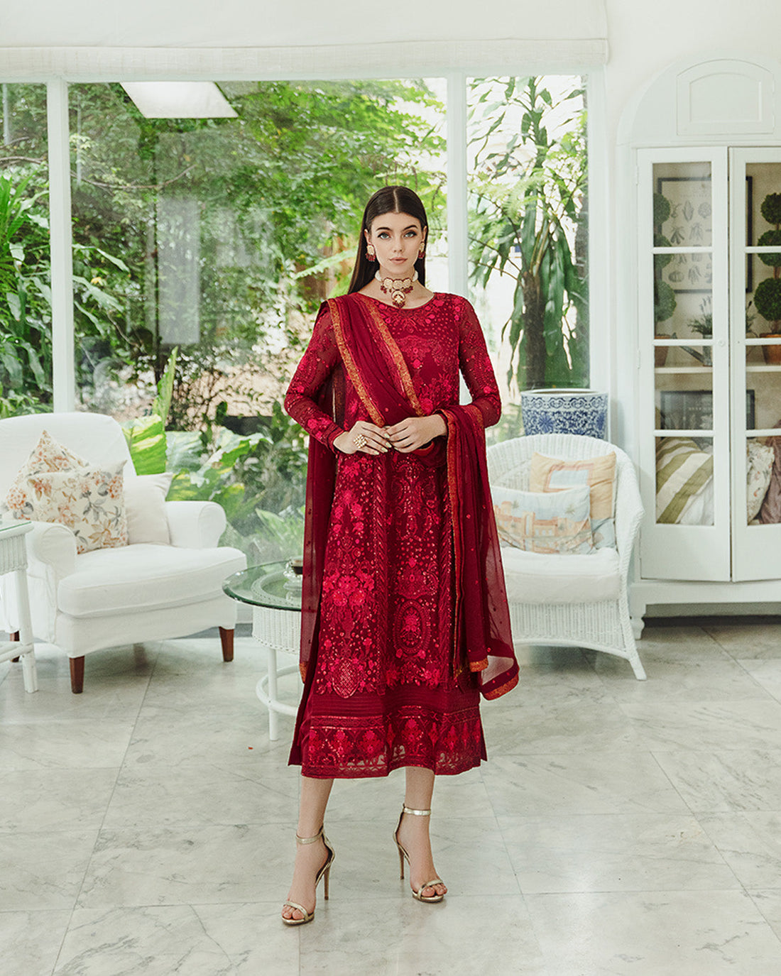 Maryum n Maria | Freesia Ariya Formals | SW23-506 - Crimson - Shadi - by - Libasekhas UK - Registered Vendor of : Maryam N Maria - 100% Original Designer Dresss