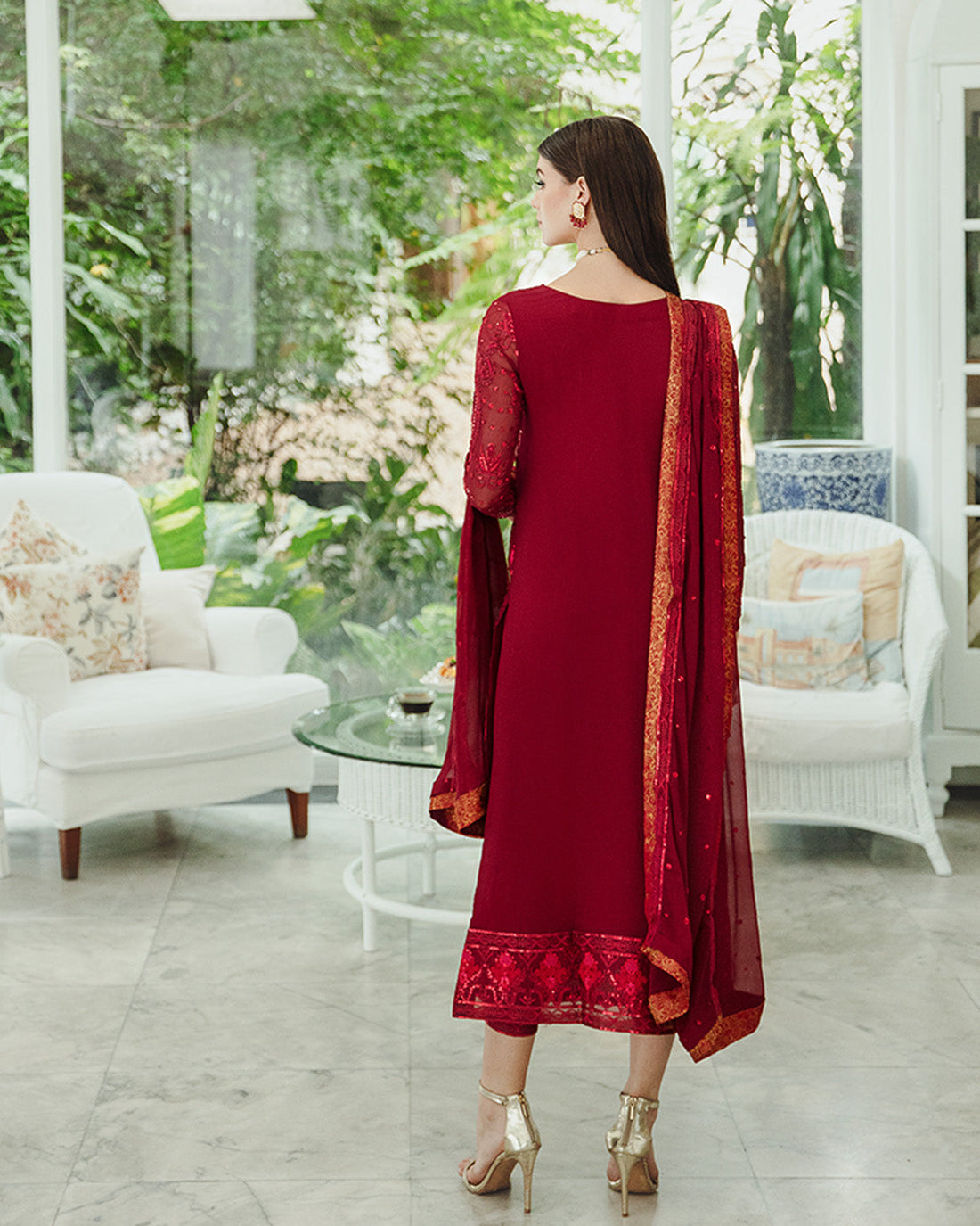 Maryum n Maria | Freesia Ariya Formals | SW23-506 - Crimson - Shadi - by - Libasekhas UK - Registered Vendor of : Maryam N Maria - 100% Original Designer Dresss