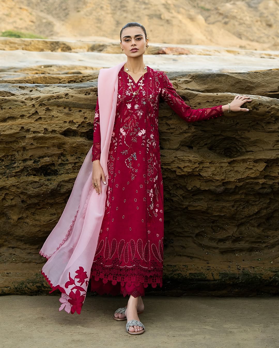 Soraya - Noa Summer Pret’25 - Carmine - by - Libasekhas UK - Registered Vendor of : Soraya - 100% Original Designer Dresss