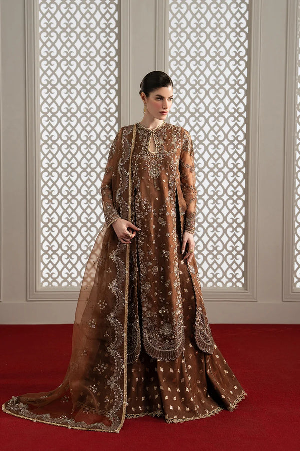 Afrozeh | AURE | Dark Brown Lehnga & Long Shirt- Isadora