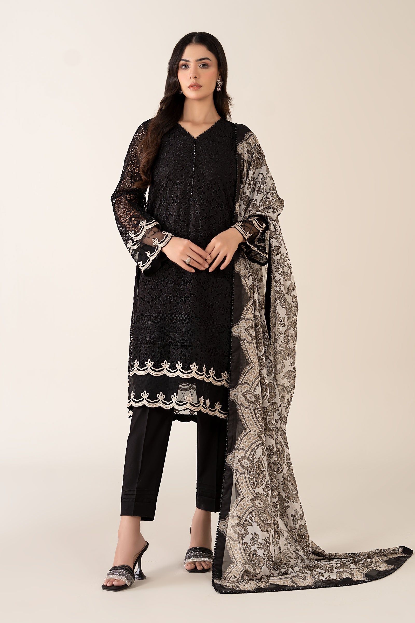maria b black chiffon dress Maria.B Pakistani Luxury Embroidered Chiffon Dress