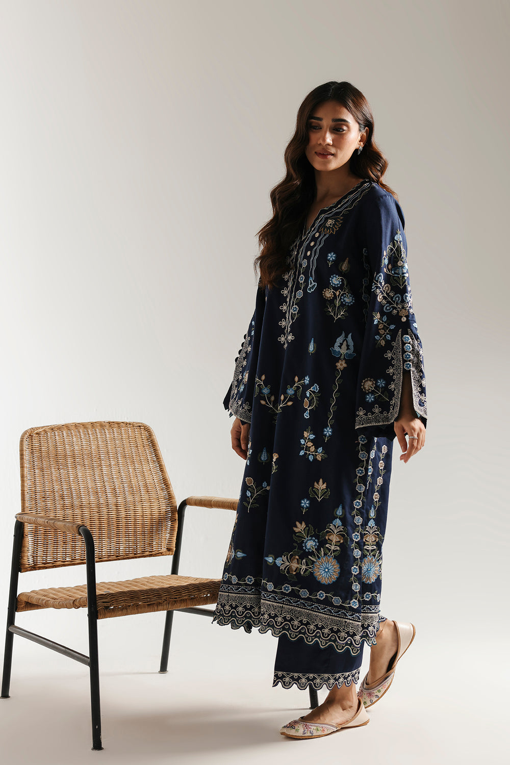 Ethnic | Rozana Collection 25 | Embroidered Dress 09A XS / Navy Blue