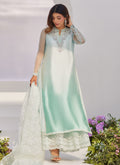 Farah Talib Aziz | Zaza Luxe Pret 24 | SOLENE AQUA OMBRE EMBELLISHED COLUMN SHIRT WITH EMBROIDERED KALIDAAR SLIP - by - Libasekhas UK - Registered Vendor of : Farah Talib Aziz - 100% Original Designer Dresss
