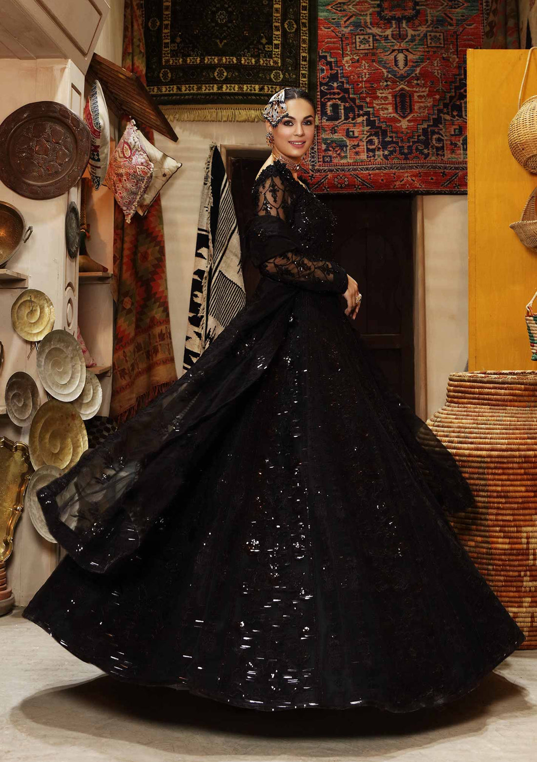 Waqas Shah | Ishq Naama | Black Blossom - by - Libasekhas UK - Registered Vendor of : Waqas Shah - 100% Original Designer Dresss
