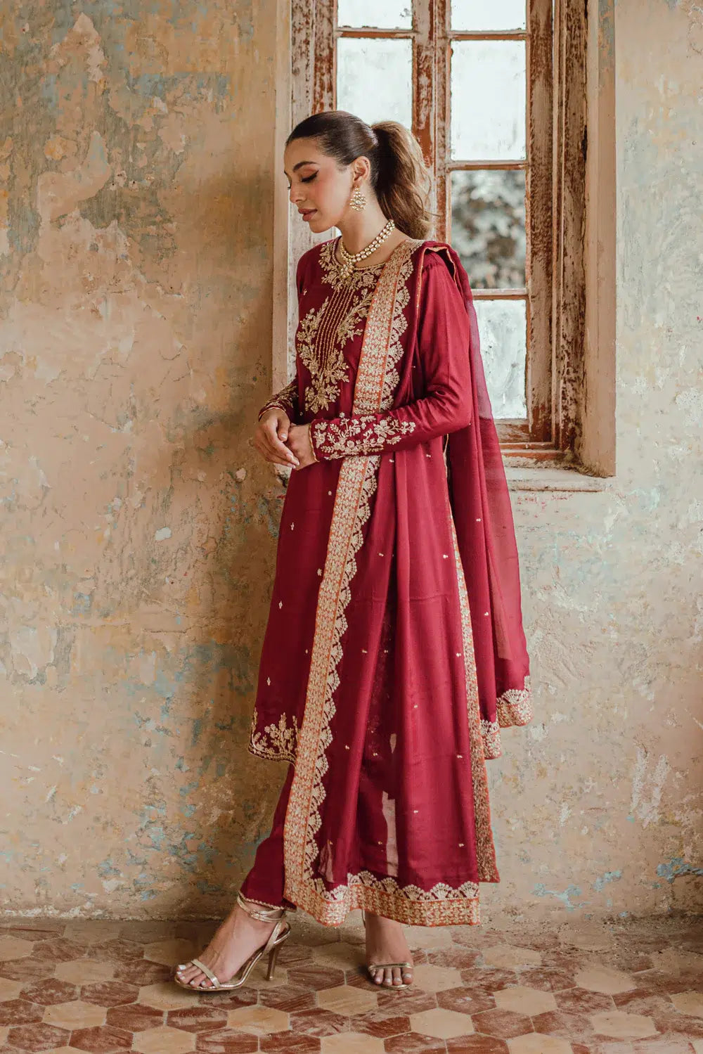 Azure | Embroidered Formals | Majestic Rouge - by - Libasekhas UK - Registered Vendor of : Azure - 100% Original Designer Dresss