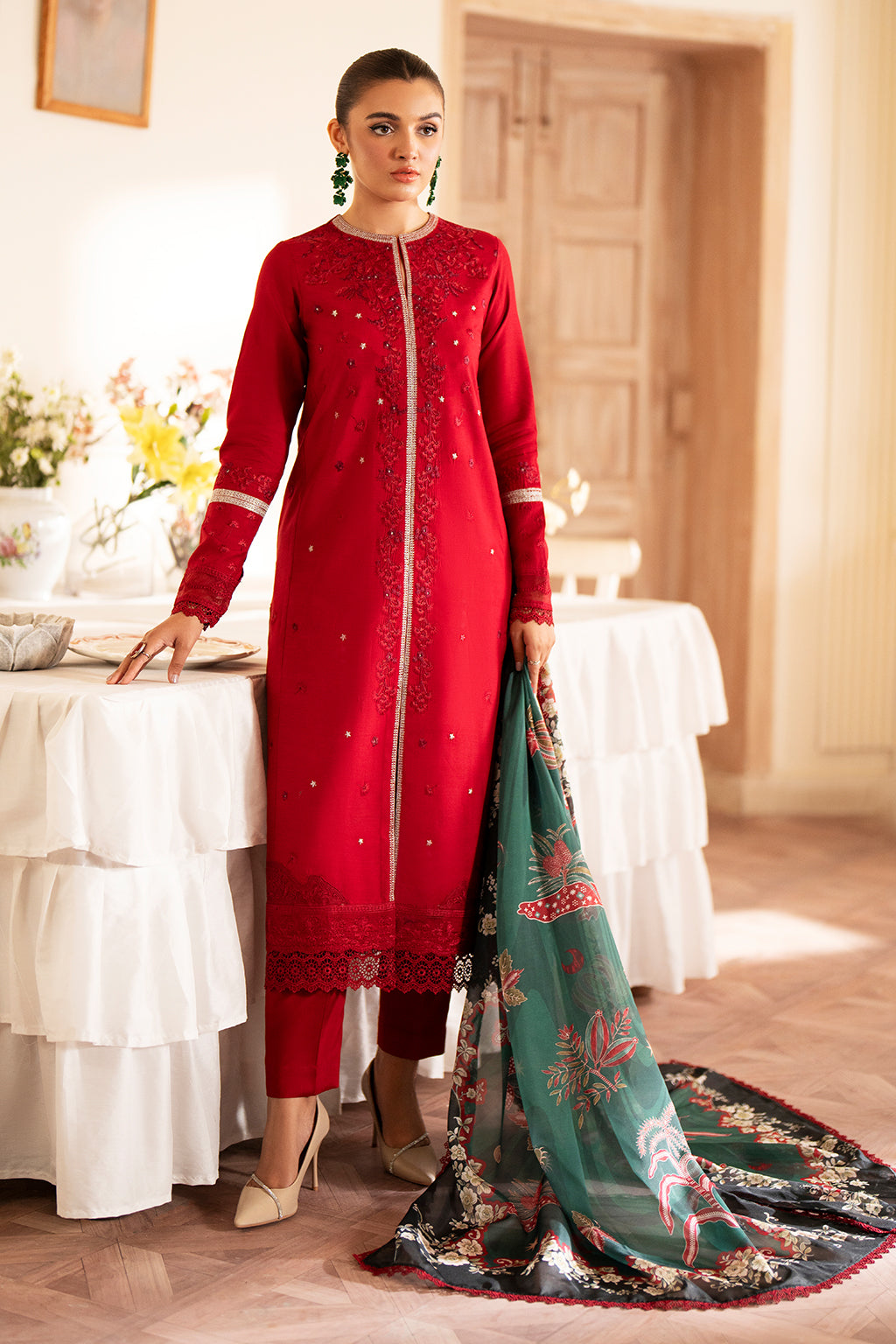 Saad Shaikh | Lumiere Winter |  D-07 Coral - by - Libasekhas UK - Registered Vendor of : Saad Shaikh - 100% Original Designer Dresss