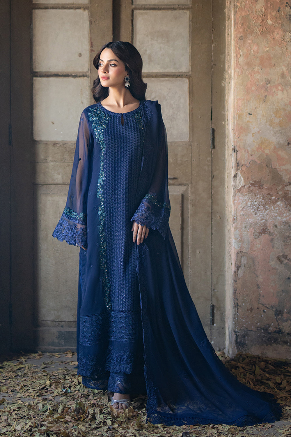 Azure | Ensembles Embroidered Formals | Serene Sapphire - by - Libasekhas UK - Registered Vendor of : Azure - 100% Original Designer Dresss