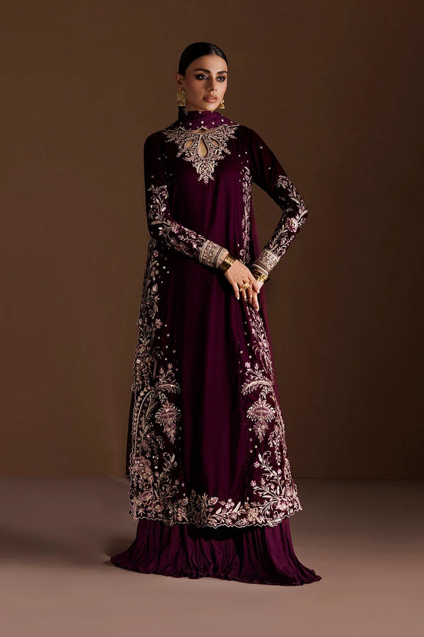 Iznik| Velvet'26 |Plum Shirt & Lehnga -IV-91 Dyed Plain Velvet