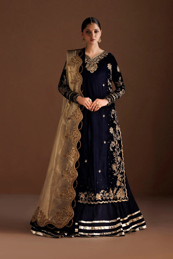 Iznik| Velvet'26 | Blue Shirt & Lehnga-IV-85 Embroidered Velvet