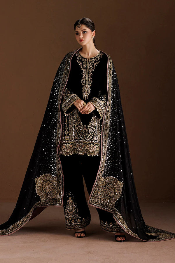 Iznik| Velvet'26 | Black Shalwar Kameez-IV-90 Embroidered Velvet