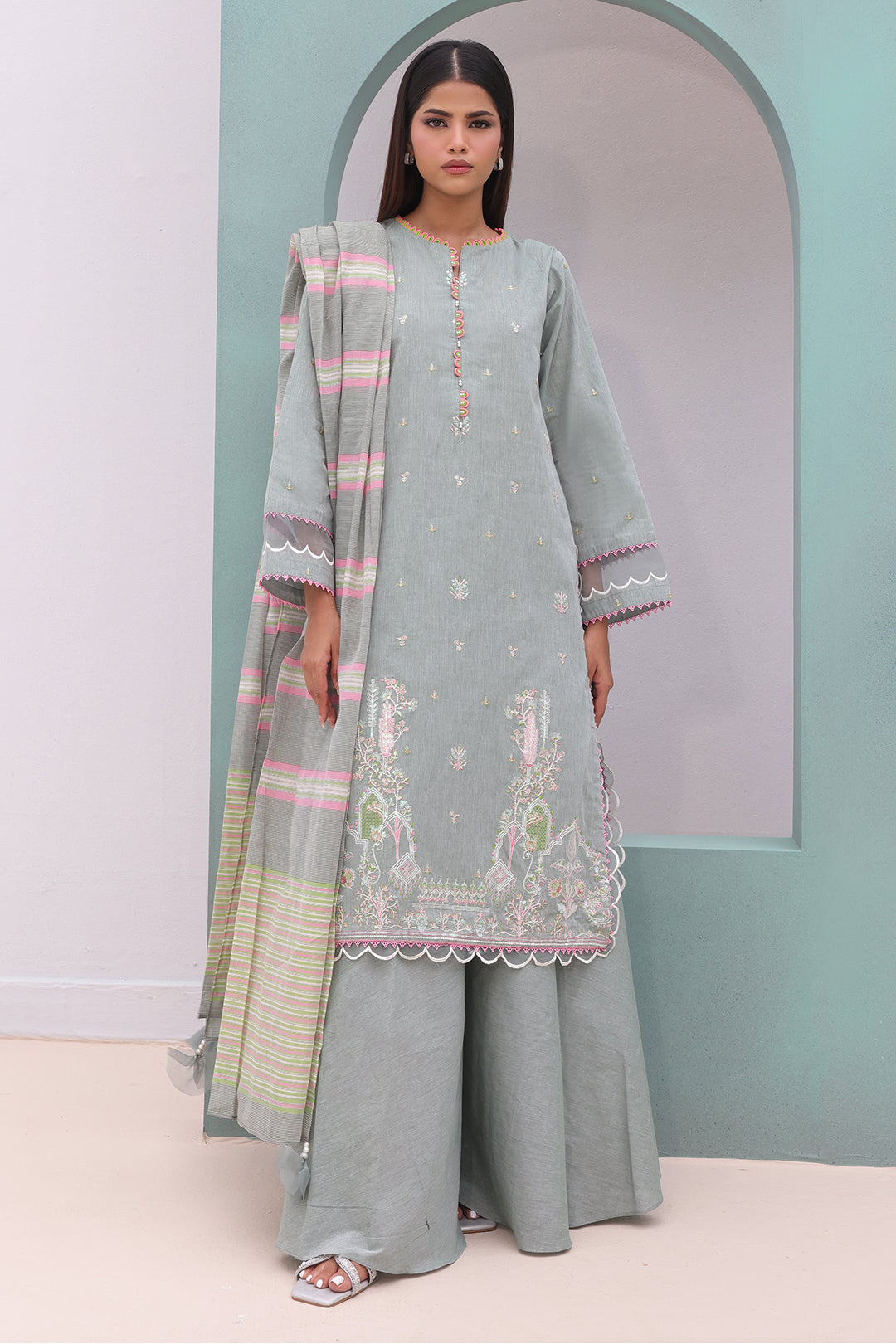 Zellbury | Unstitched 3 Piece Chambray | Embroidered Shirt Shalwar Dupatta - 0075 - by - Libasekhas UK - Registered Vendor of : Zellbury Women - 100% Original Designer Dresss