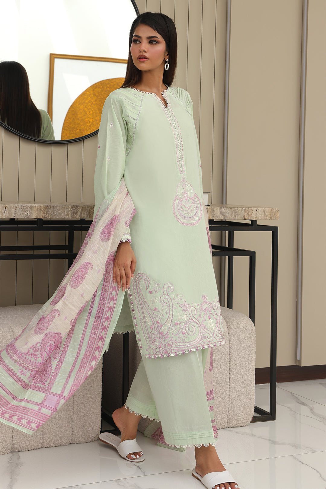 Zellbury | Unstitched 3 Piece Chambray | Embroidered Shirt Shalwar Dupatta - 0077 - by - Libasekhas UK - Registered Vendor of : Zellbury Women - 100% Original Designer Dresss
