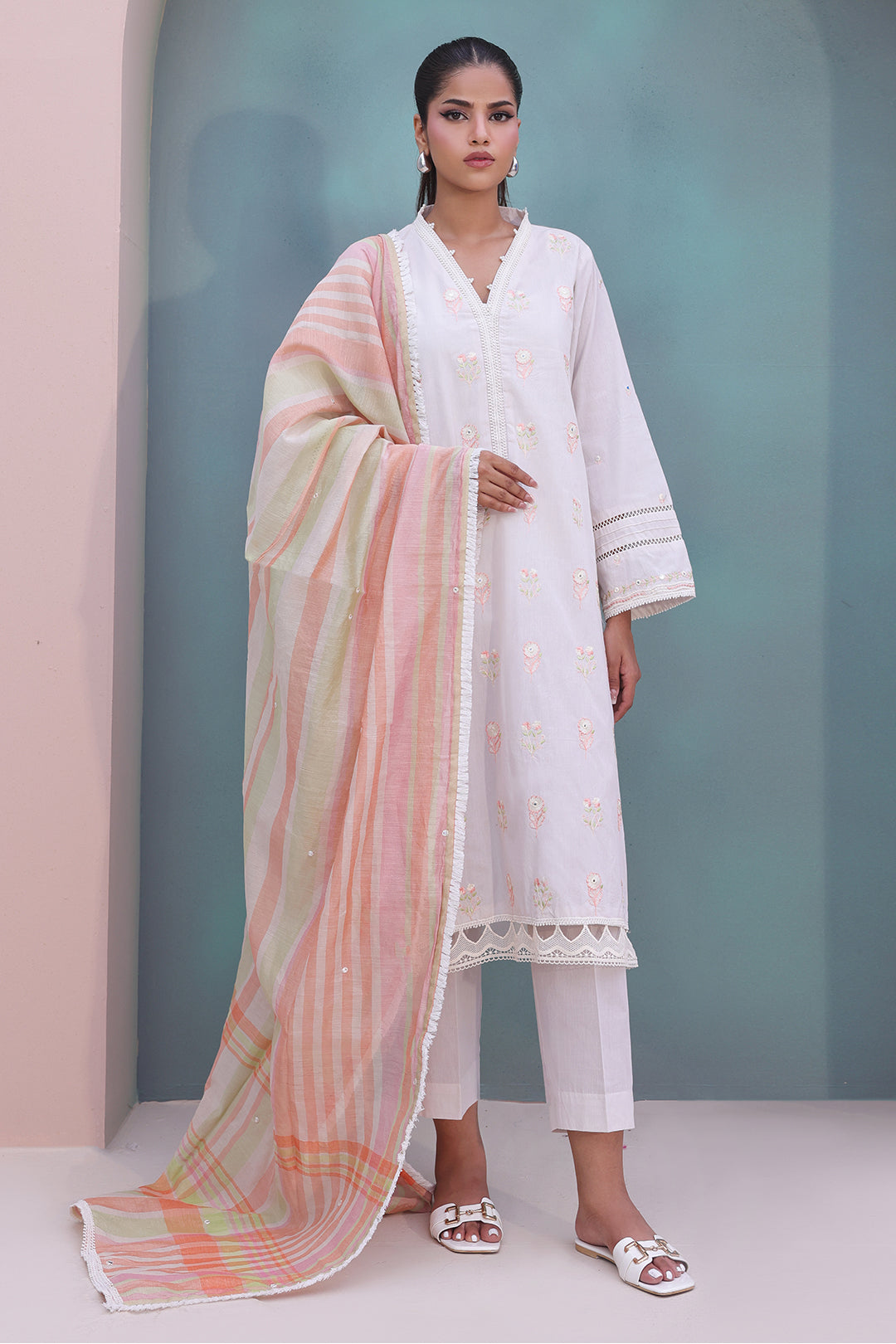 Zellbury | Unstitched 3 Piece Chambray | Embroidered Shirt Shalwar Dupatta - 0078 - by - Libasekhas UK - Registered Vendor of : Zellbury Women - 100% Original Designer Dresss