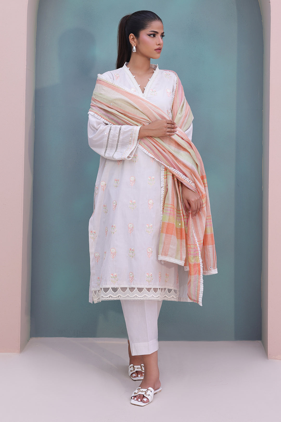 Zellbury | Unstitched 3 Piece Chambray | Embroidered Shirt Shalwar Dupatta - 0078 - by - Libasekhas UK - Registered Vendor of : Zellbury Women - 100% Original Designer Dresss