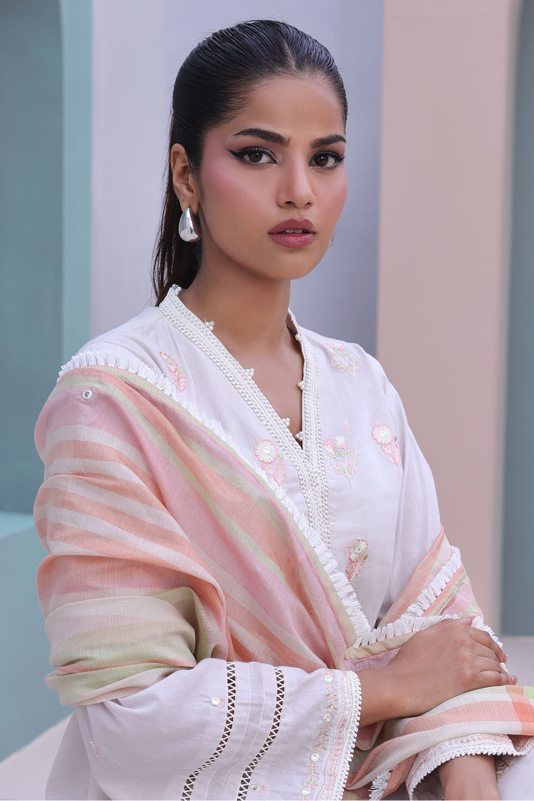 Zellbury | Unstitched 3 Piece Chambray | Embroidered Shirt Shalwar Dupatta - 0078 - by - Libasekhas UK - Registered Vendor of : Zellbury Women - 100% Original Designer Dresss
