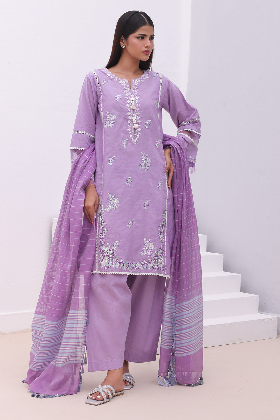 Zellbury | Unstitched 3 Piece Chambray | Embroidered Shirt Shalwar Dupatta - 0145 - by - Libasekhas UK - Registered Vendor of : Zellbury Women - 100% Original Designer Dresss