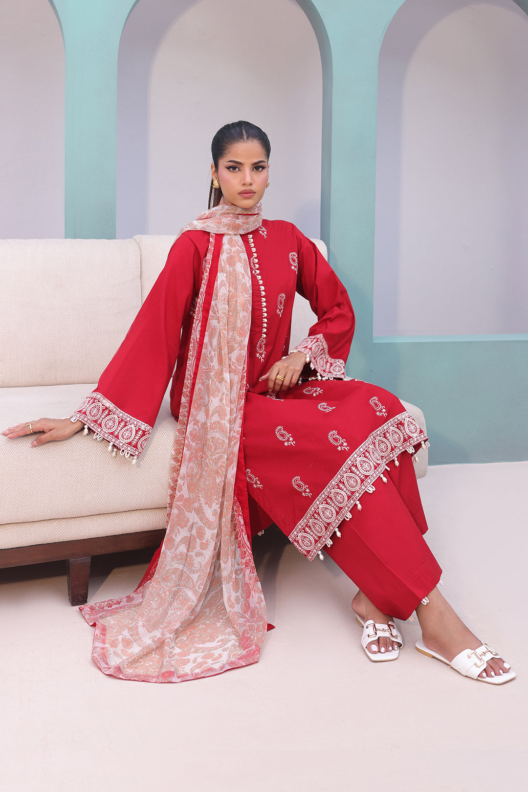 Zellbury | Unstitched 3 Piece Cambric | Embroidered Shirt Shalwar Dupatta - 0602 - by - Libasekhas UK - Registered Vendor of : Zellbury Women - 100% Original Designer Dresss