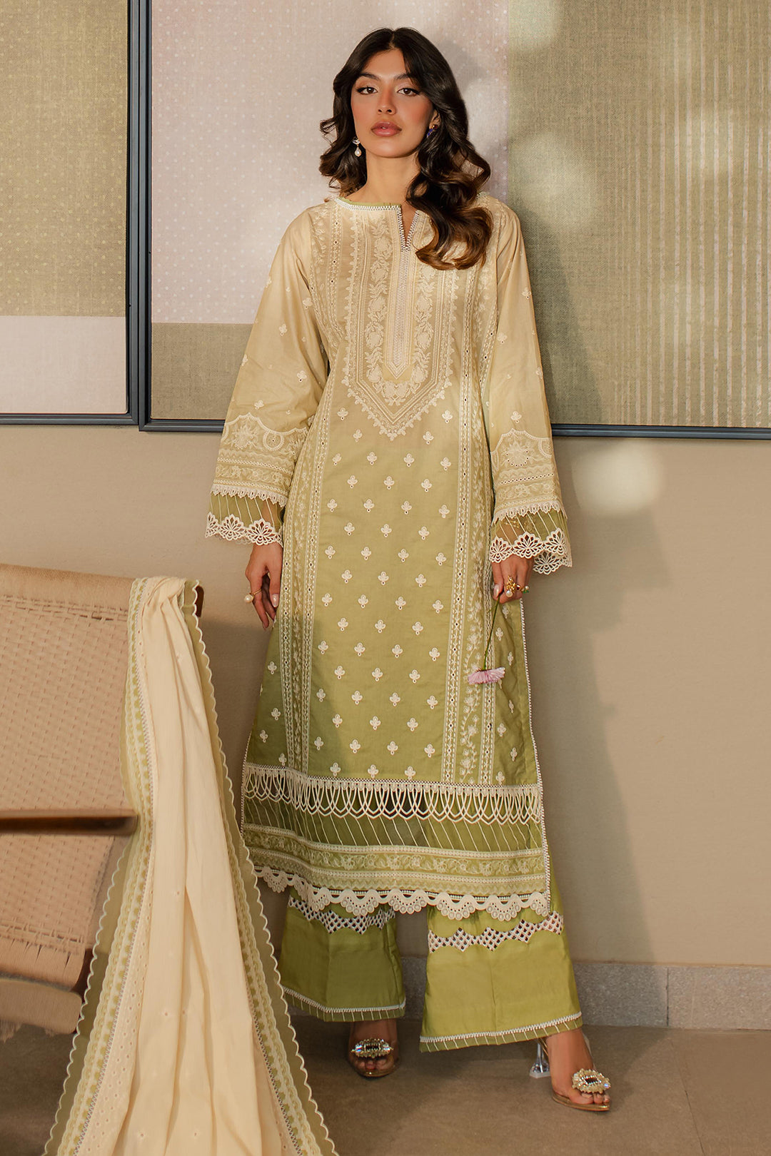 Zellbury | Unstitched 3 Piece Chikankari | Embroidered Shirt Shalwar Dupatta - 0702 - by - Libasekhas UK - Registered Vendor of : Zellbury Women - 100% Original Designer Dresss