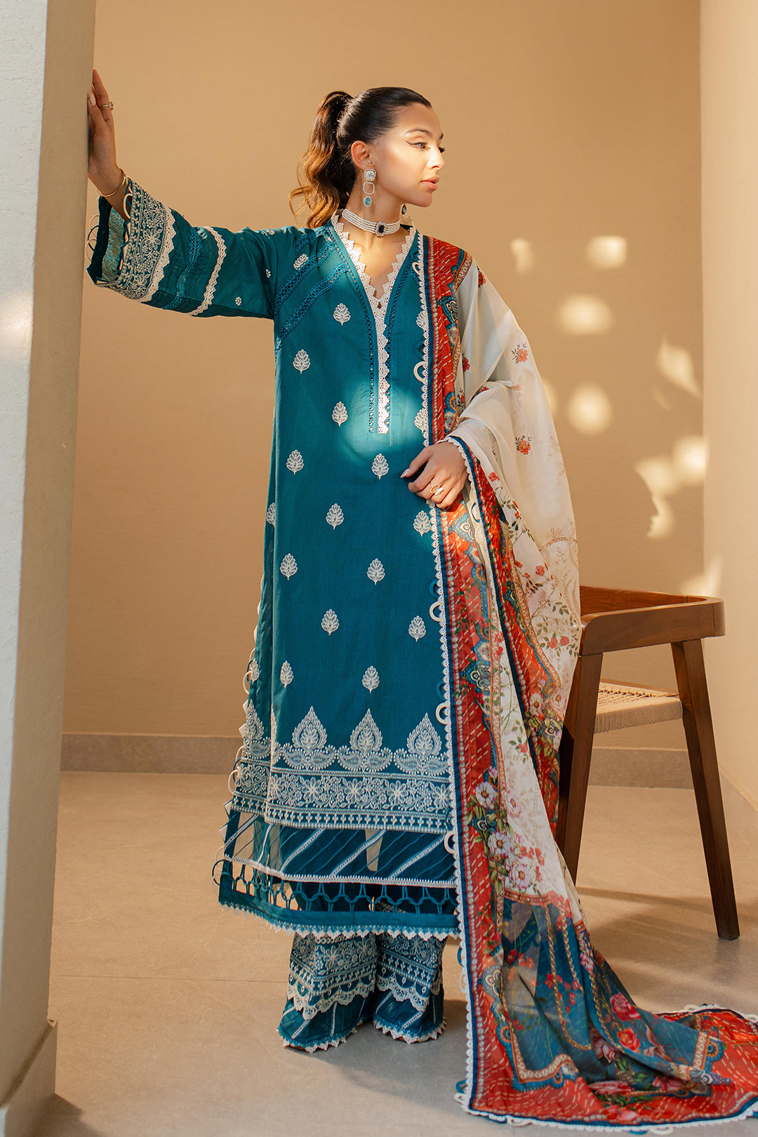 Zellbury | Unstitched 3 Piece Chikankari | Embroidered Shirt Shalwar Dupatta - 0705 - by - Libasekhas UK - Registered Vendor of : Zellbury Women - 100% Original Designer Dresss