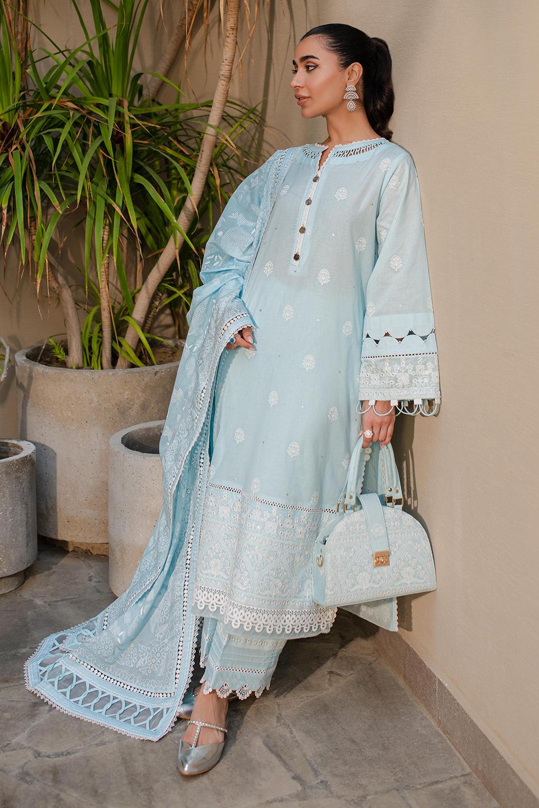 Zellbury | Unstitched 3 Piece Chikankari | Embroidered Shirt Shalwar Dupatta - 0709 - by - Libasekhas UK - Registered Vendor of : Zellbury Women - 100% Original Designer Dresss