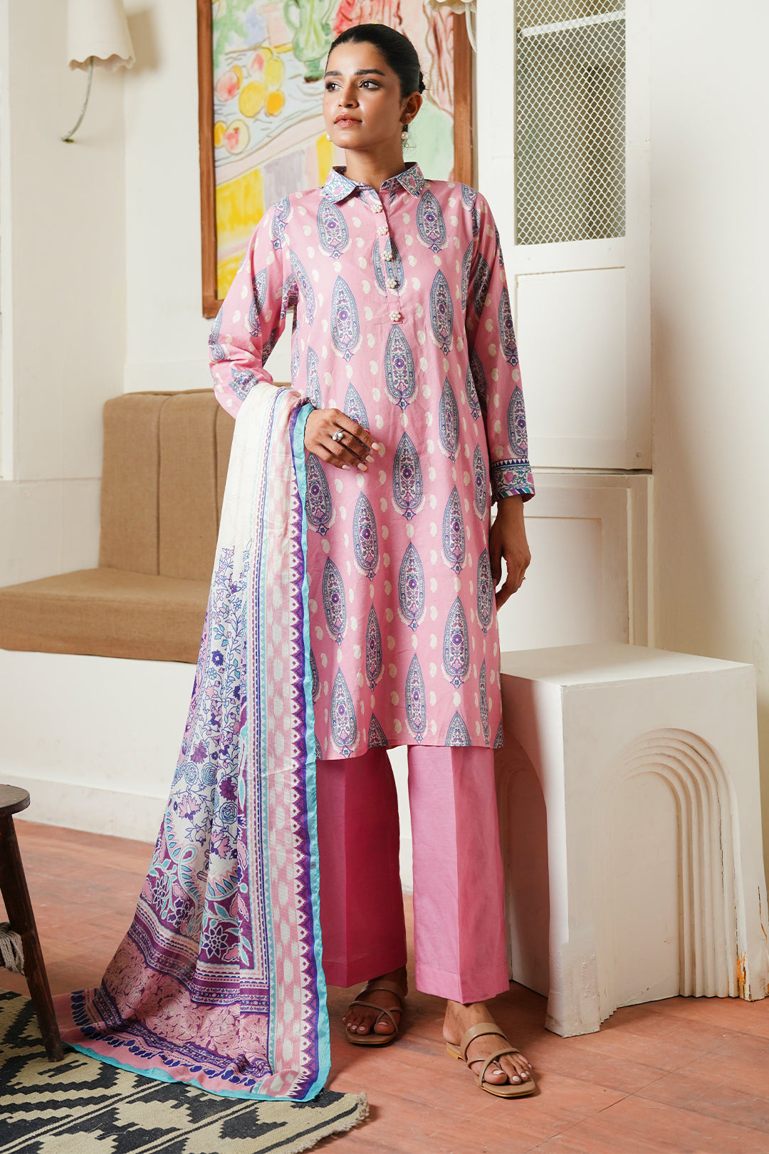 Zellbury | Unstitched 3 Piece Cambric | Shirt Shalwar Dupatta - 0035 - by - Libasekhas UK - Registered Vendor of : Zellbury Women - 100% Original Designer Dresss