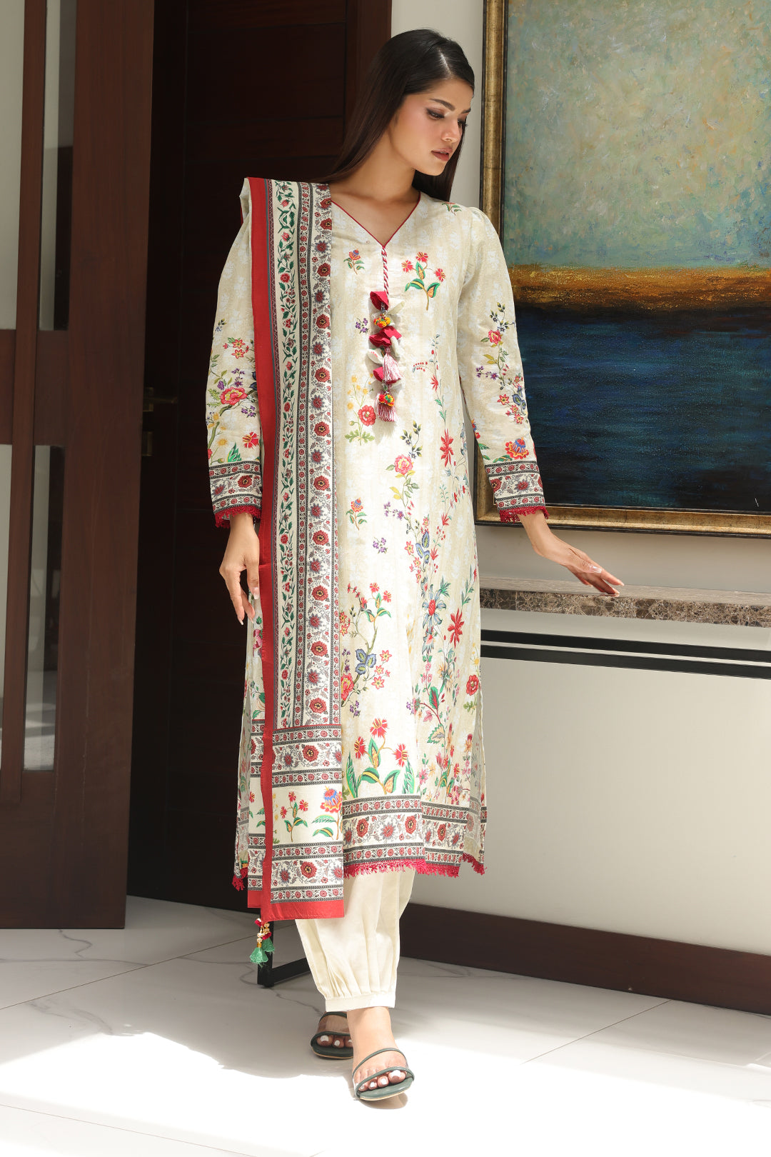 Zellbury | Unstitched 3 Piece Cambric | Shirt Shalwar Dupatta - 0044 - by - Libasekhas UK - Registered Vendor of : Zellbury Women - 100% Original Designer Dresss