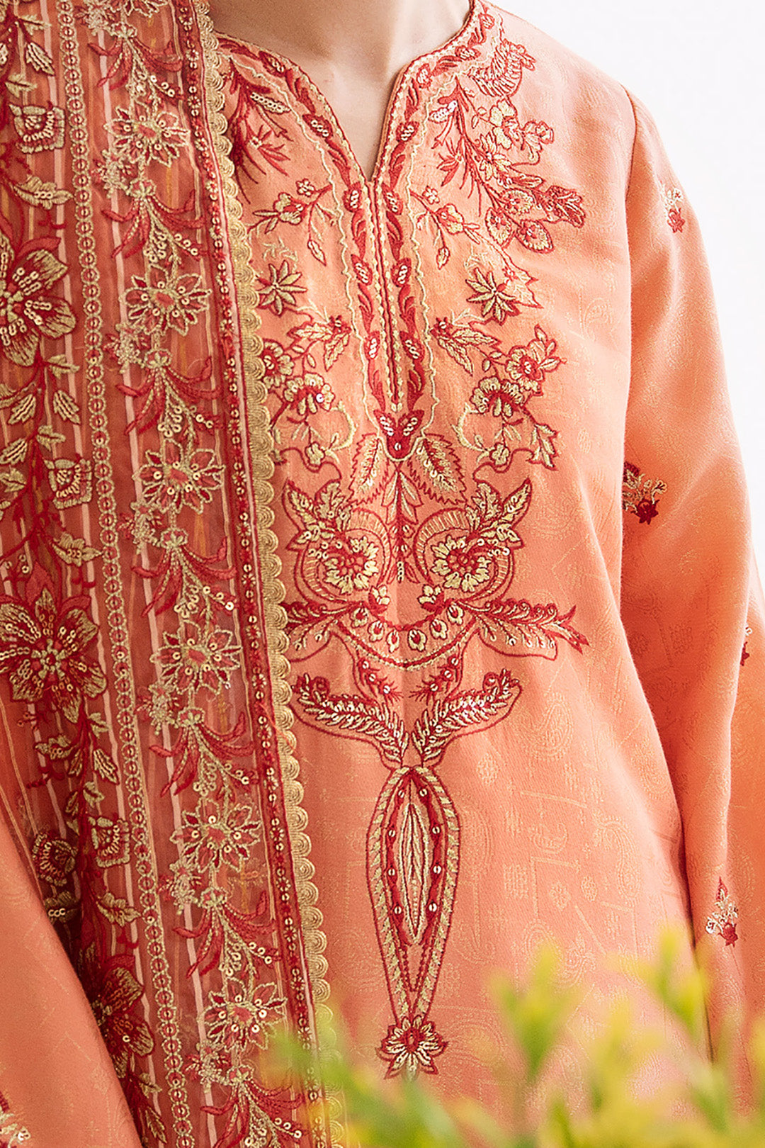 Zellbury | Unstitched 3 Piece Jacquard | Embroidered Shirt Shalwar Dupatta - 0296 - by - Libasekhas UK - Registered Vendor of : Zellbury Women - 100% Original Designer Dresss