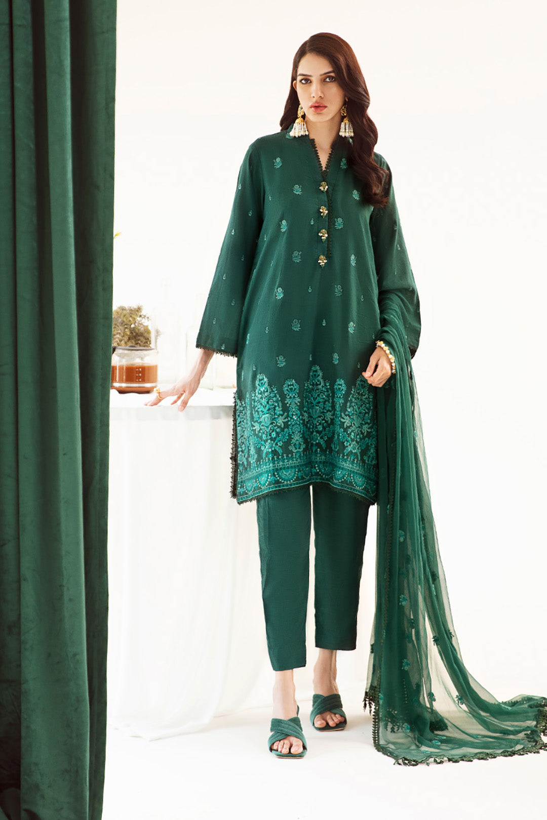 Zellbury | Unstitched 3 Piece Khaddar | Embroidered Shirt Shalwar Dupatta - 0302 - by - Libasekhas UK - Registered Vendor of : Zellbury Women - 100% Original Designer Dresss