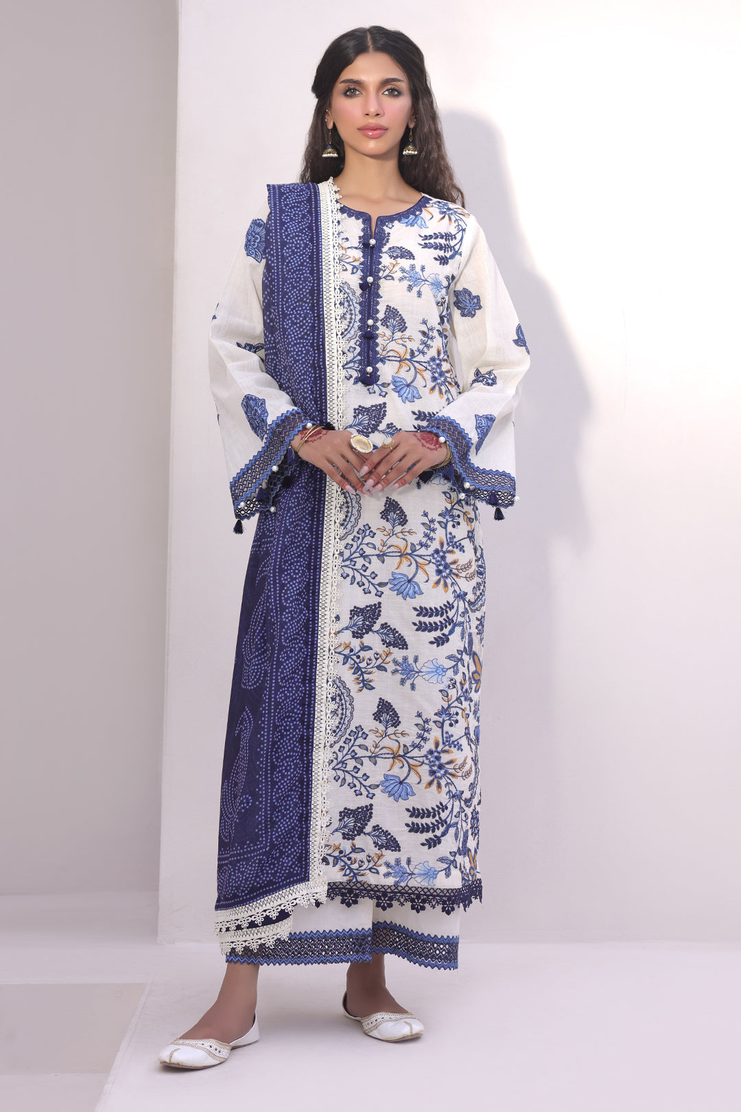 Zellbury | Unstitched 3 Piece Cambric | Embroidered Shirt Shalwar Dupatta - 1554 - by - Libasekhas UK - Registered Vendor of : Zellbury Women - 100% Original Designer Dresss