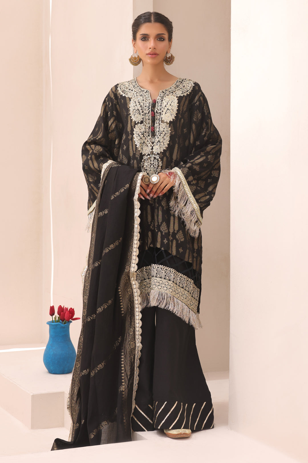 Zellbury | Unstitched 3 Piece Jacquard | Embroidered Shirt Shalwar Dupatta - 1799 - by - Libasekhas UK - Registered Vendor of : Zellbury Women - 100% Original Designer Dresss