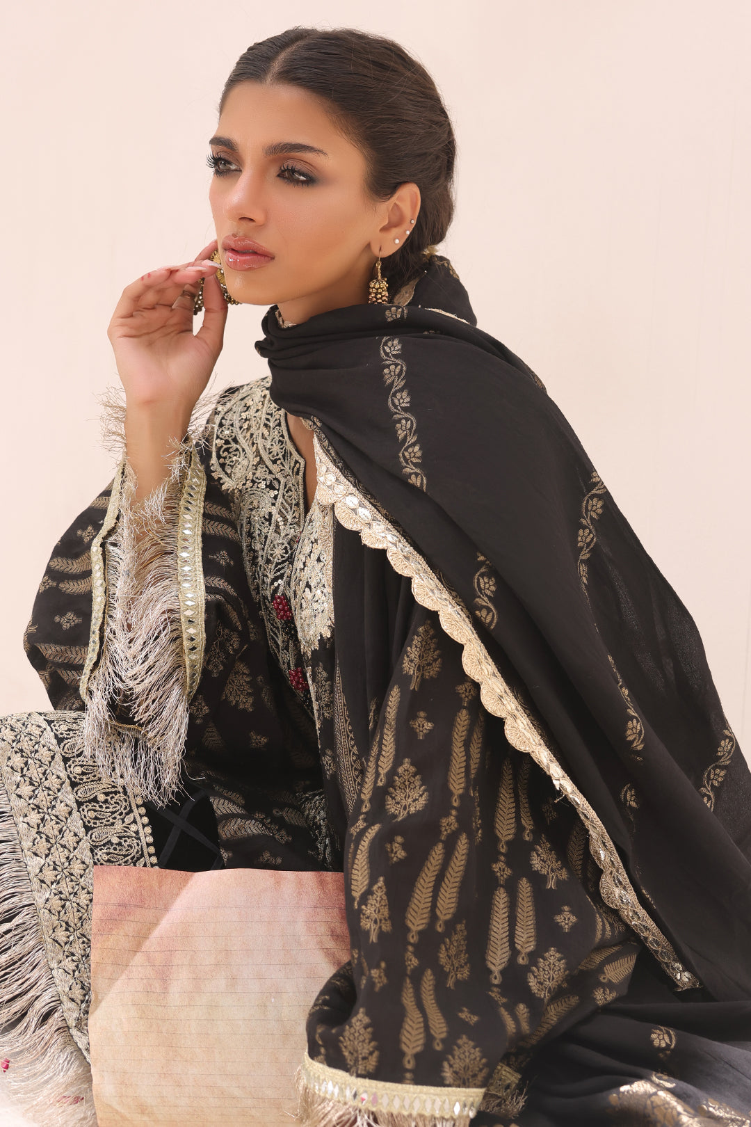 Zellbury | Unstitched 3 Piece Jacquard | Embroidered Shirt Shalwar Dupatta - 1799 - by - Libasekhas UK - Registered Vendor of : Zellbury Women - 100% Original Designer Dresss