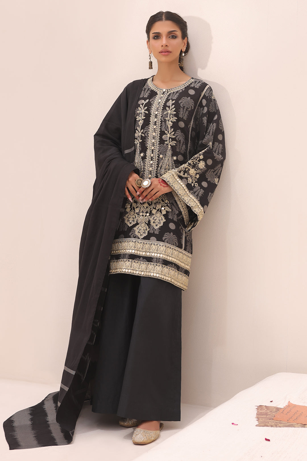 Zellbury | Unstitched 3 Piece Jacquard | Embroidered Shirt Shalwar Dupatta - 1806 - by - Libasekhas UK - Registered Vendor of : Zellbury Women - 100% Original Designer Dresss