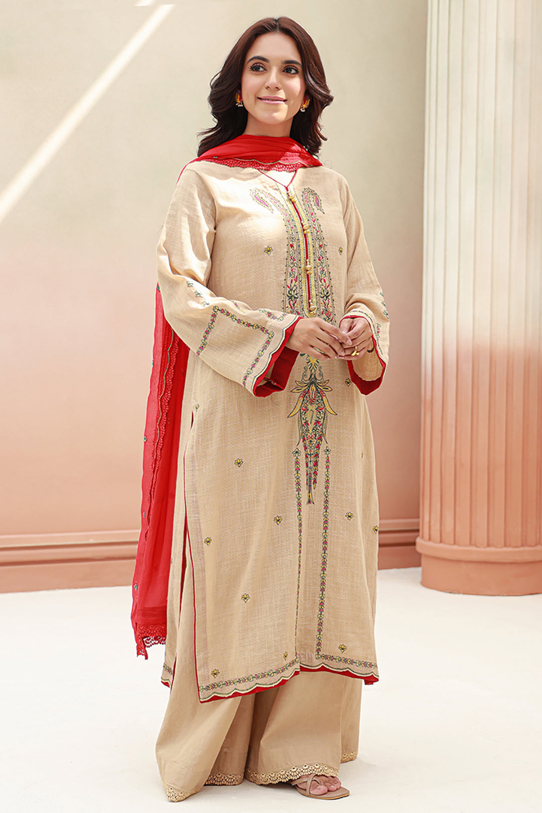 Zellbury | Unstitched 3 Piece Khaddar | Embroidered Shirt Shalwar Dupatta - 0847 - by - Libasekhas UK - Registered Vendor of : Zellbury Women - 100% Original Designer Dresss