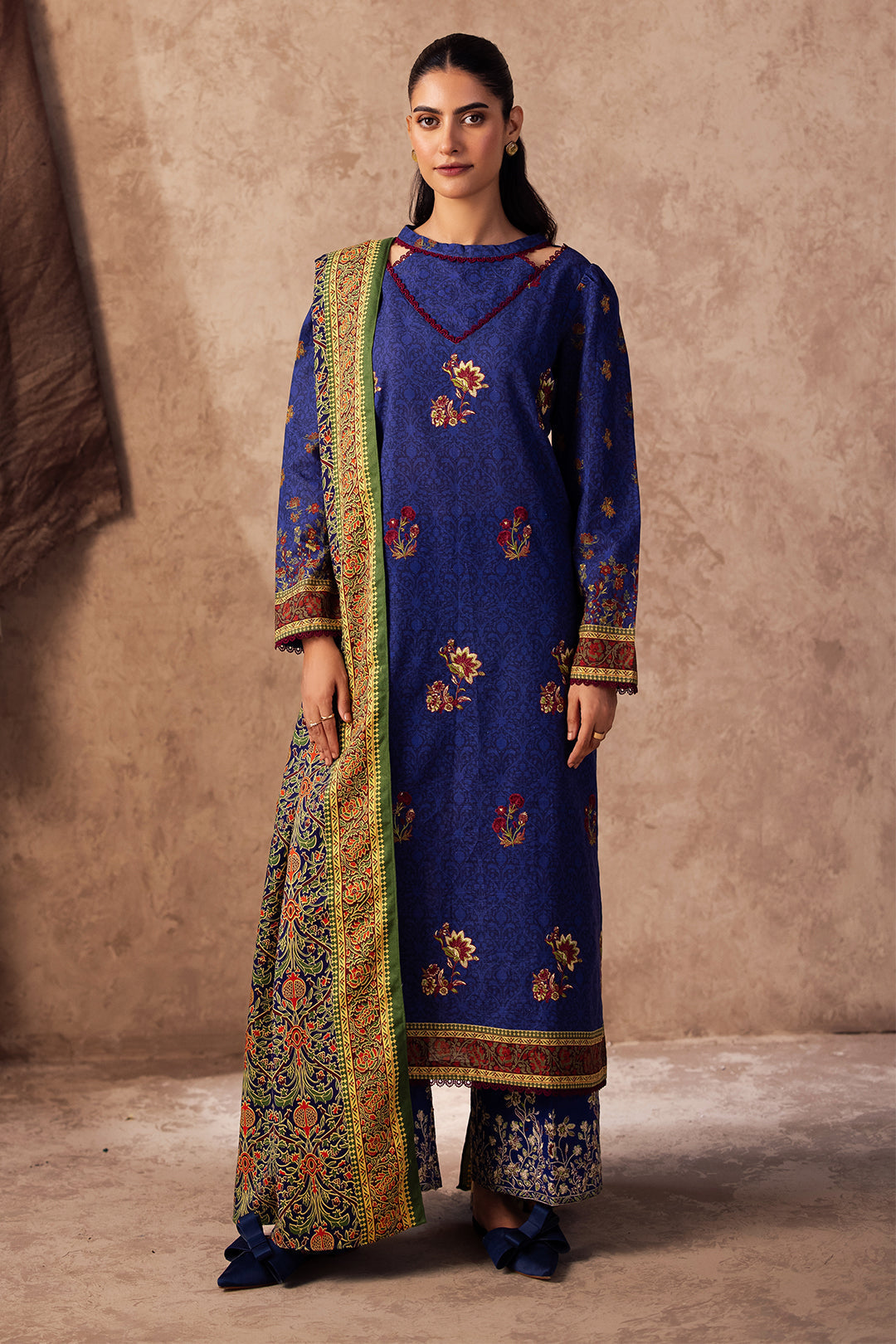 Zellbury | Unstitched 3 Piece Khaddar | Embroidered Shirt Shalwar Dupatta - 0221 - by - Libasekhas UK - Registered Vendor of : Zellbury Women - 100% Original Designer Dresss