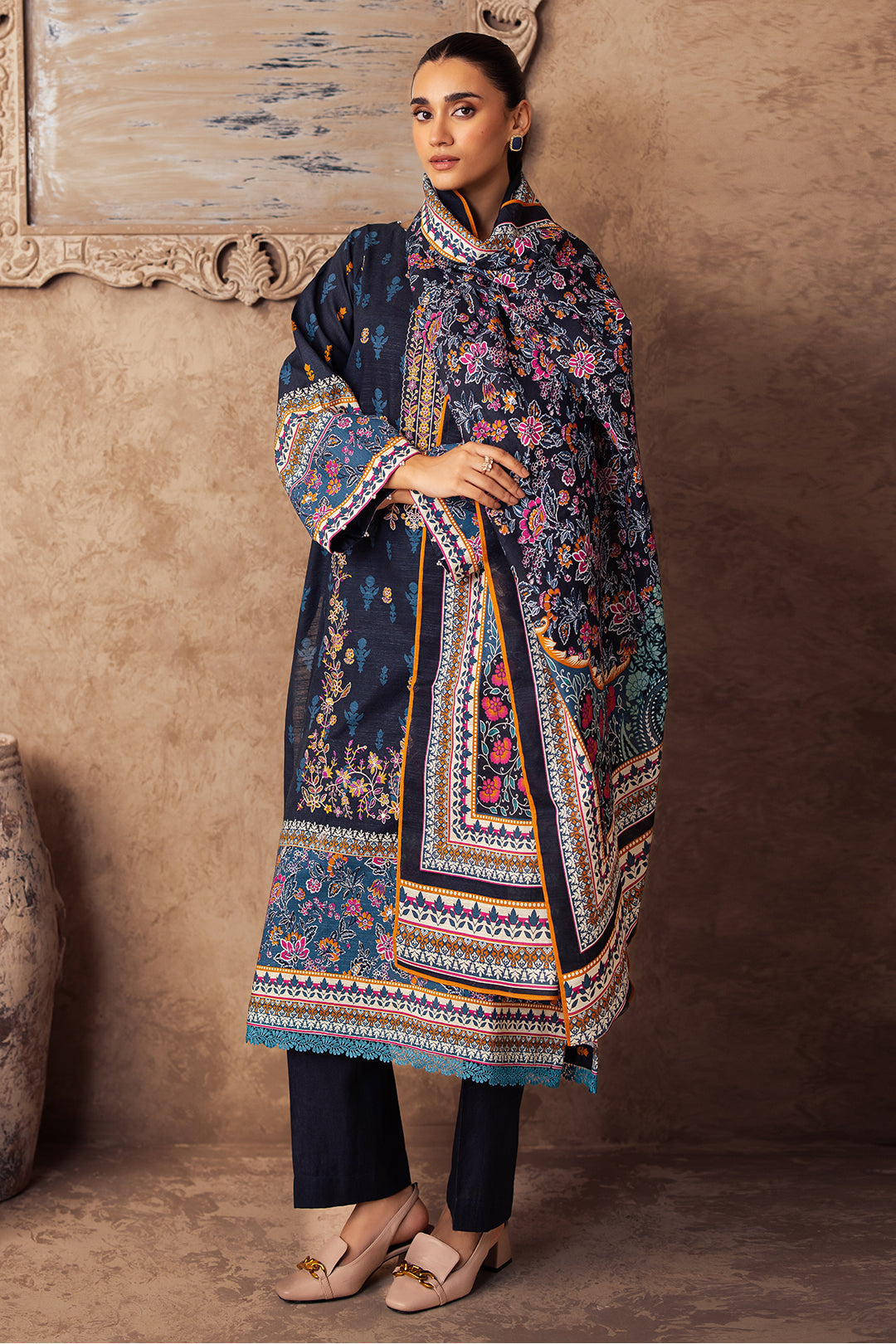 Zellbury | Unstitched 3 Piece Khaddar | Embroidered Shirt Shalwar Dupatta - 0225 - by - Libasekhas UK - Registered Vendor of : Zellbury Women - 100% Original Designer Dresss