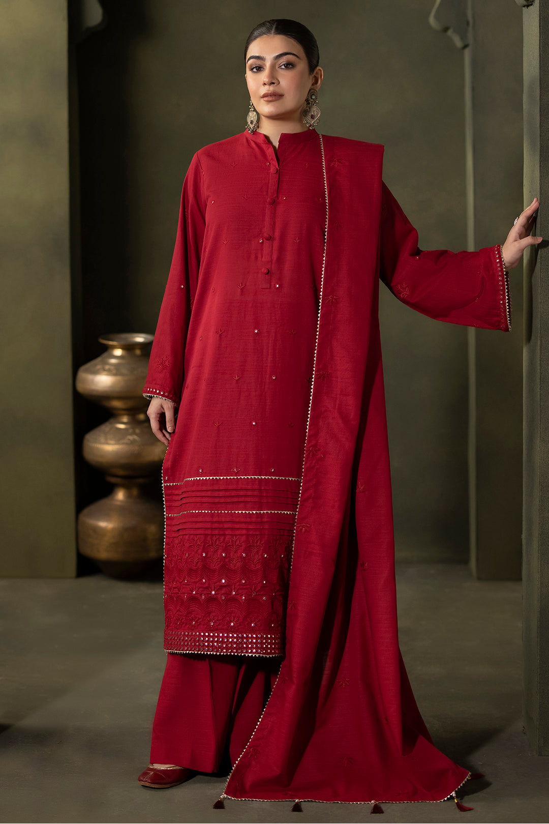 Zellbury | Unstitched 3 Piece Khaddar | Embroidered Shirt Shalwar Dupatta - 0238 - by - Libasekhas UK - Registered Vendor of : Zellbury Women - 100% Original Designer Dresss