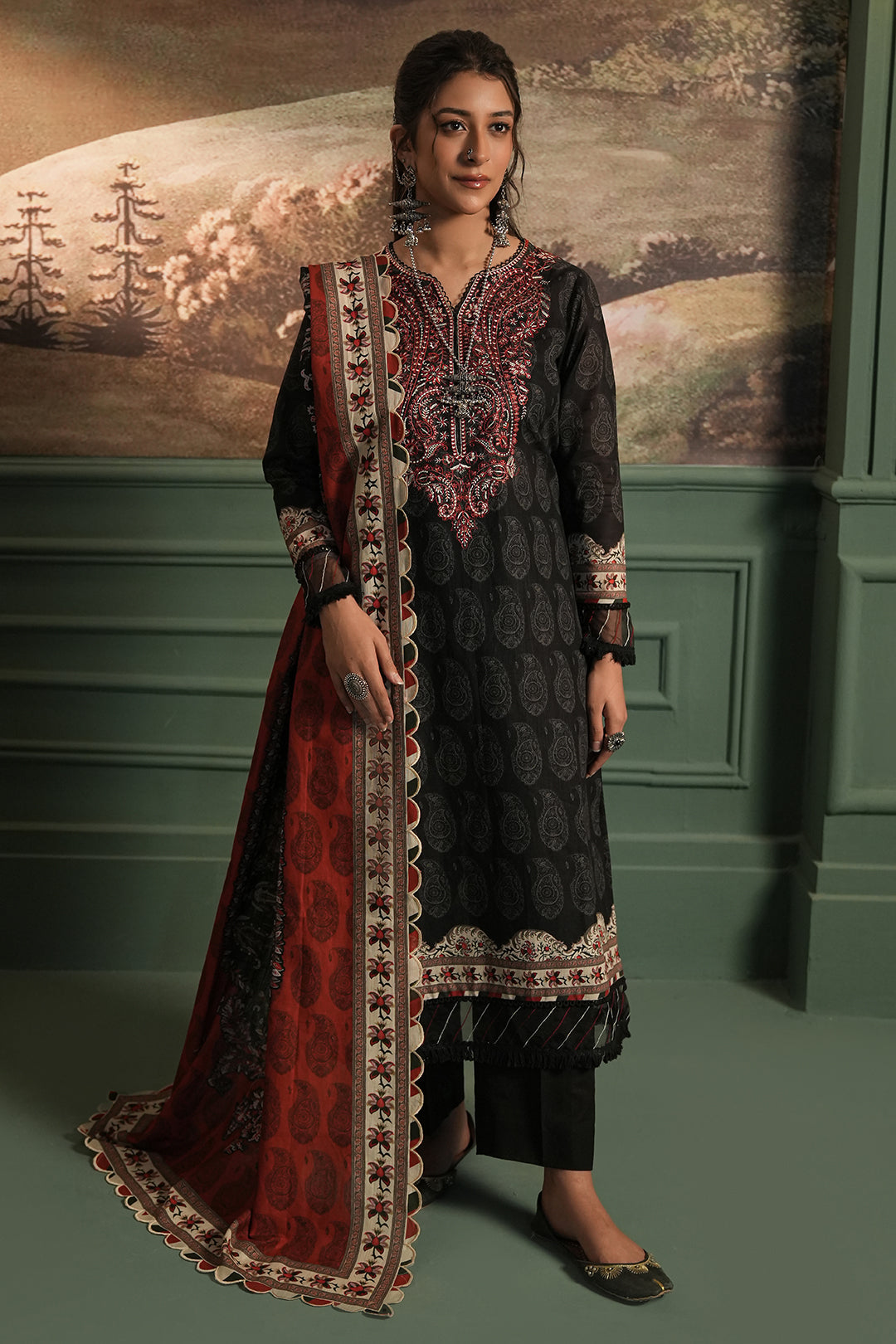 Zellbury | Unstitched 3 Piece Khaddar | Embroidered Shirt Shalwar Dupatta - 0480 - by - Libasekhas UK - Registered Vendor of : Zellbury Women - 100% Original Designer Dresss