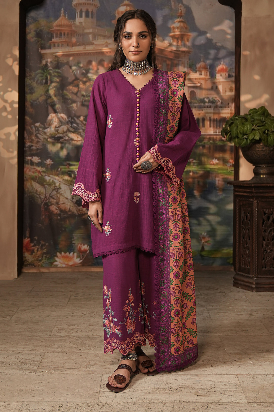 Zellbury | Unstitched 3 Piece Khaddar | Embroidered Shirt Shalwar Dupatta - 0487 - by - Libasekhas UK - Registered Vendor of : Zellbury Women - 100% Original Designer Dresss