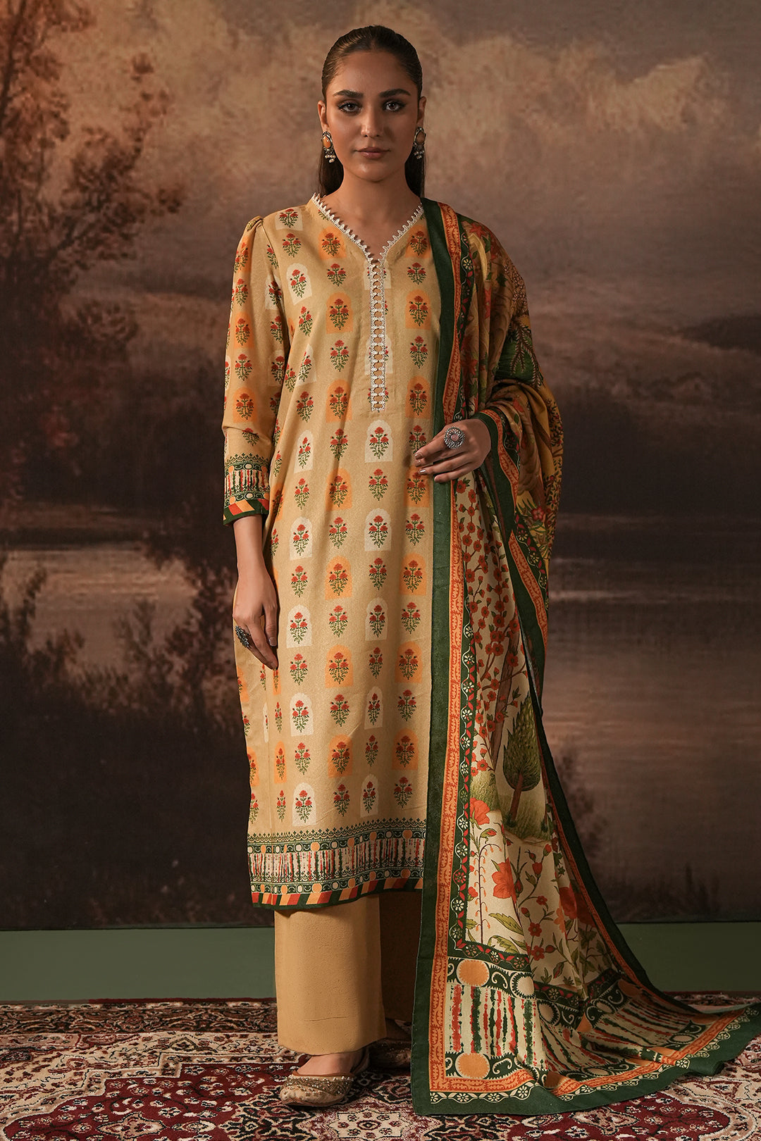 Zellbury | Unstitched 3 Piece Karandi | Shirt Shalwar Dupatta - 0379 - by - Libasekhas UK - Registered Vendor of : Zellbury Women - 100% Original Designer Dresss
