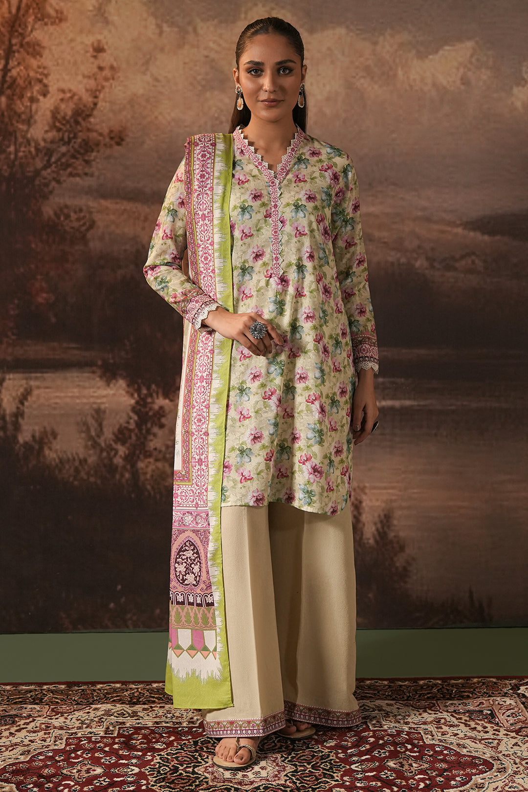 Zellbury | Unstitched 3 Piece Karandi | Shirt Shalwar Dupatta - 0458 - by - Libasekhas UK - Registered Vendor of : Zellbury Women - 100% Original Designer Dresss