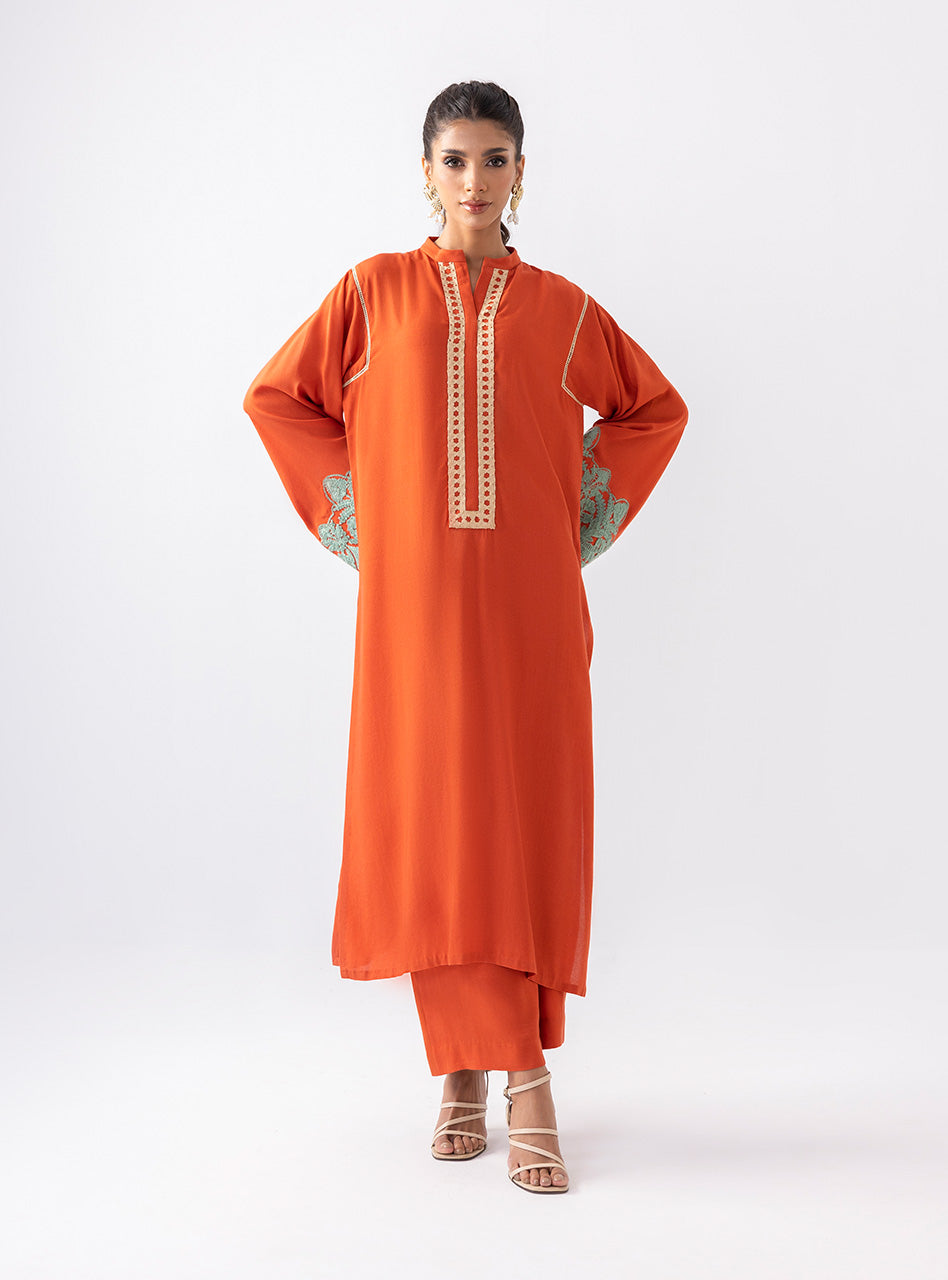 Zainab Chottani | Aara Casual Pret | Pumpkin Opal - by - Libasekhas UK - Registered Vendor of : Zainab Chottani - 100% Original Designer Dresss