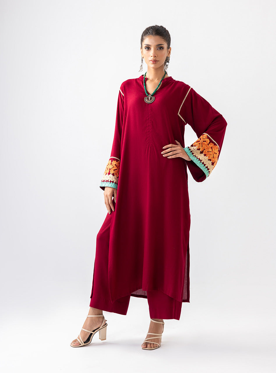 Zainab Chottani | Aara Casual Pret |  Divine Maroon - by - Libasekhas UK - Registered Vendor of : Zainab Chottani - 100% Original Designer Dresss