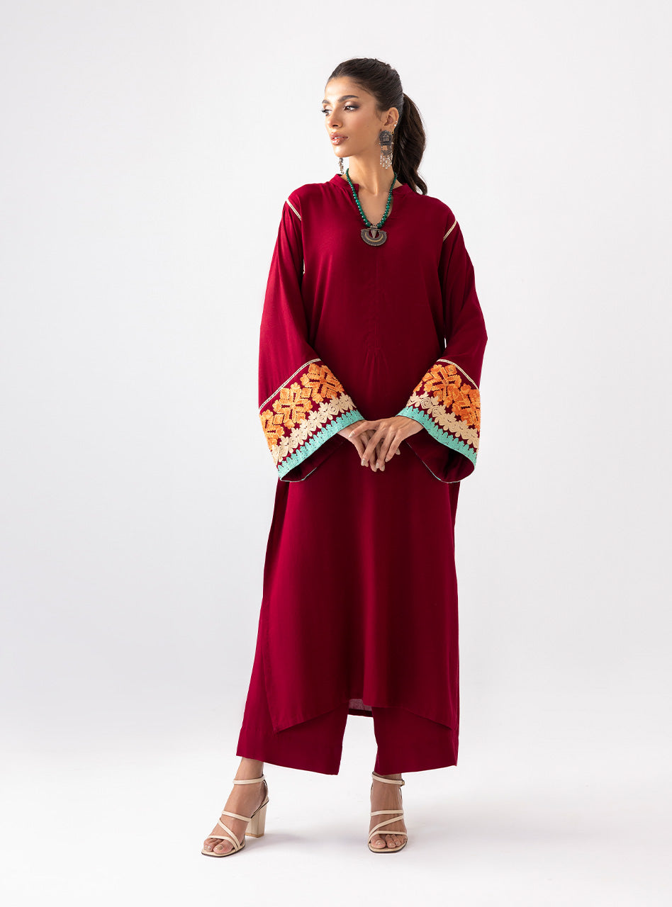 Zainab Chottani | Aara Casual Pret |  Divine Maroon - by - Libasekhas UK - Registered Vendor of : Zainab Chottani - 100% Original Designer Dresss